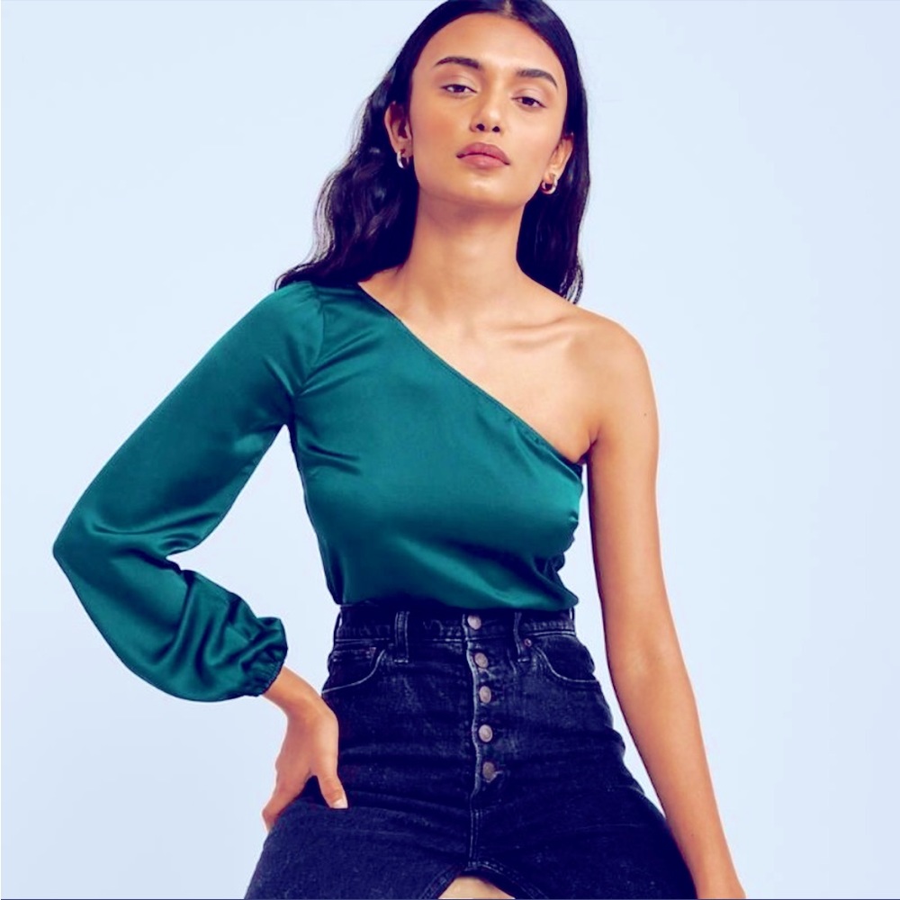 Abercrombie Sexy Emerald Green Satin One Shoulder Bodysuit Size Small